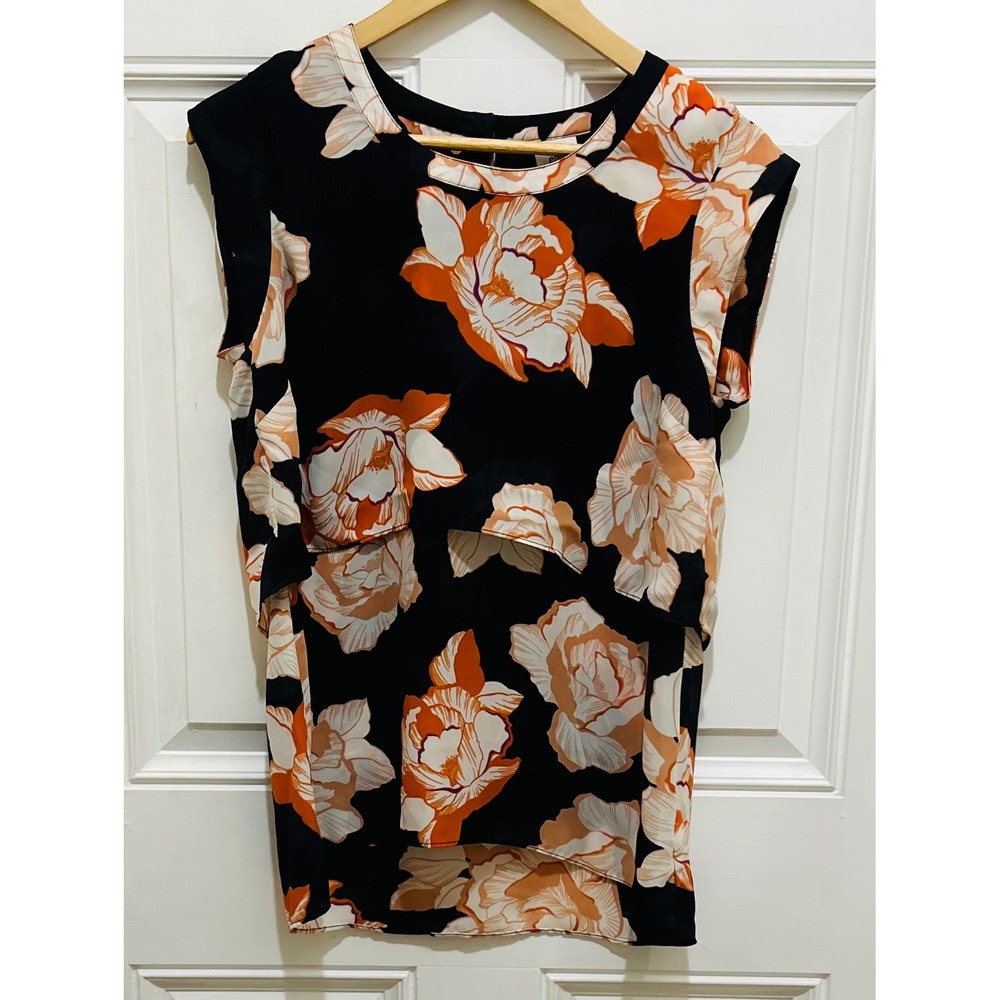 Cabi Black Floral Sleeveless Layered Blouse Top Womens‎ Size S